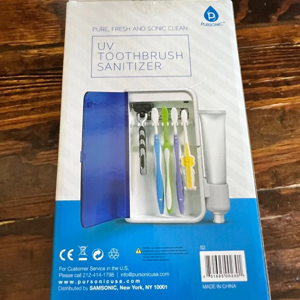 Pursonic UV Toothbrush Sanitizer Wall Mount Holder Case Blue White S2 New